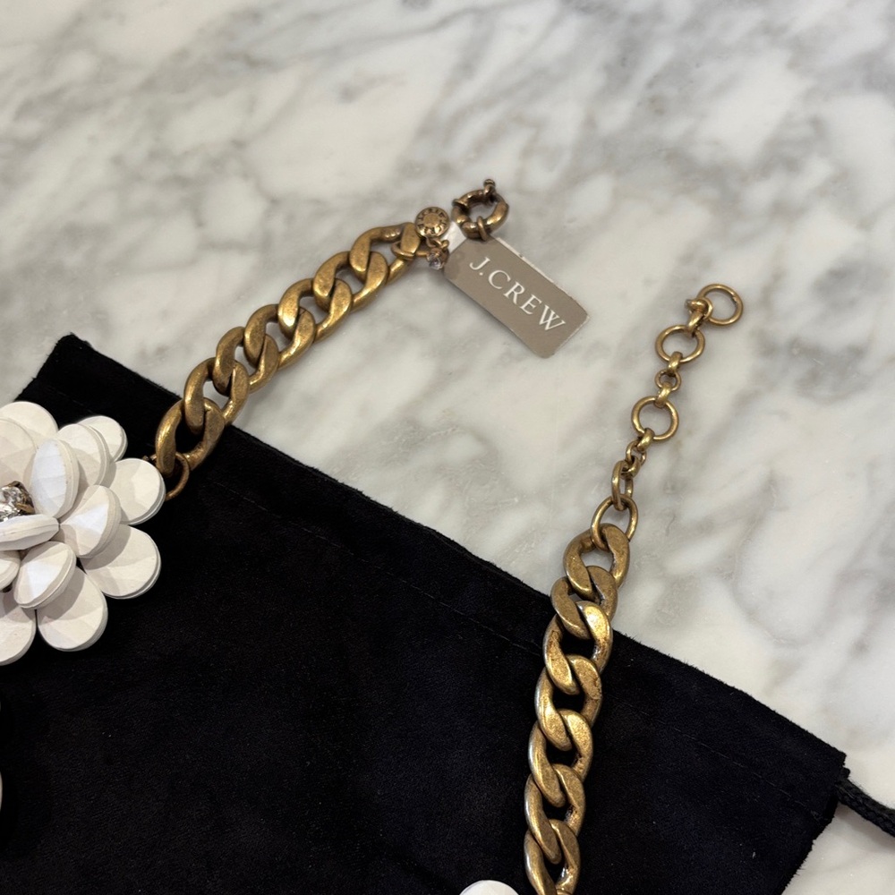 J. Crew White Floral Layered Statement Necklace with Gold Chain - Picture 11 of 13